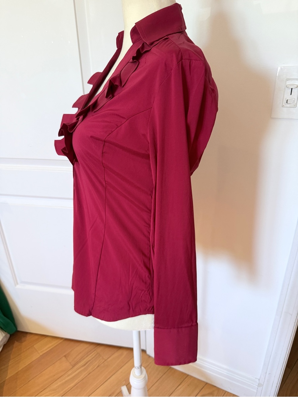 Express Red Ruffle-Trim Button Down Blouse - Picture 4 of 10